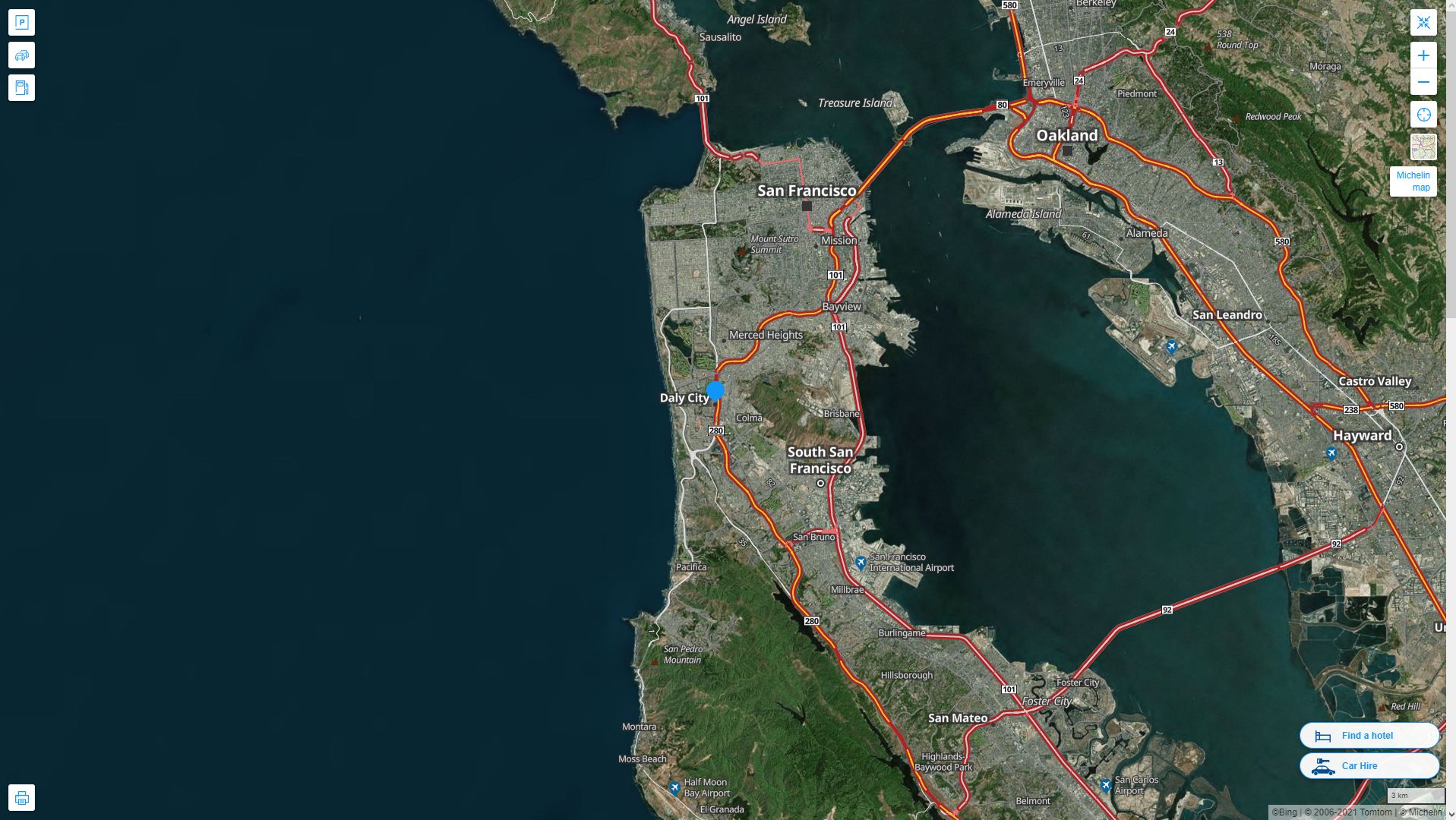 Daly City California Highway and Road Map with Satellite View